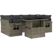 vidaXL 7-delige Loungeset met kussens poly rattan grijs