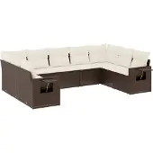 vidaXL 9-delige Loungeset met kussens poly rattan bruin