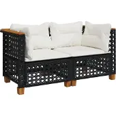 vidaXL - Tuinhoekbanken - met - kussens - 2 - st - poly - rattan - zwart