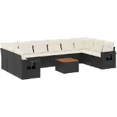 vidaXL 11-delige Loungeset met kussens poly rattan zwart