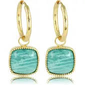 My Bendel - Oorbel Goudkleurig Amazonite 38mm - Goudkleurige Oorring met Amazonite Edelsteen 38mm - met Luxe Cadeauverpakking | Sieraden Voor Dames