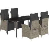 vidaXL 5-delige tuinset met kussens, grijs, polyrotan