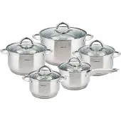 King Hoff Pannenset 10 ITEMS. KH-4449, Pan + steelpan, Zilver