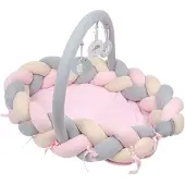 Sevibaby Roze 3-in-1 Braided Bedbumper en Babynest 521-2