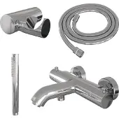 Brauer Edition Badthermostaat Met Badset - Staafhanddouche - Chroom - Messing - Kranen, Douchekranen, Douchesets, Opbouw Douchesets, Glijstangsets Met - Kranen, Douchekranen, Douchesets, Opbouw
