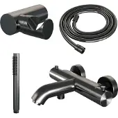 Brauer Edition Badthermostaat Met Badset - Staafhanddouche - Geborsteld Gunmetal PVD - Messing - Kranen, Douchekranen, Douchesets, Opbouw Douchesets, - Kranen, Douchekranen, Douchesets, Opbouw