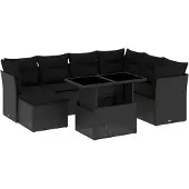 vidaXL 8-delige Loungeset met kussens poly rattan zwart