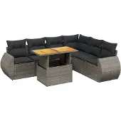 vidaXL 7-delige Loungeset met kussens poly rattan grijs