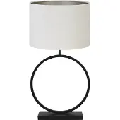 Light & Living Tafellamp Liva/Velours - Zwart/Off white - Ø40x78,5cm - Tafellamp met kap