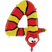 Oaktree 40 Inch Number Four Snake Zooloon Verjaardagsballon (Rood/Geel)