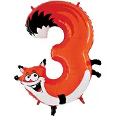 Oaktree 40 Inch Number Three Fox Zooloon Verjaardagsballon (Oranje/Wit)