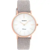 Oozoo Timepieces - Rosé goudkleurige horloge met taupe leren band - C20158