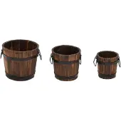 vidaXL Plantenbakset houten emmer 3-delig massief vurenhout