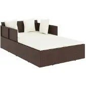 vidaXL Ligbed met kussens 182x118x63 cm poly rattan bruin