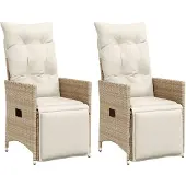 vidaXL Tuinstoelen 2 st verstelbaar met kussens poly rattan beige
