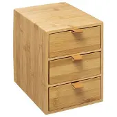 5 Five Bamboe en leren opbergdoos - 3 lades, lichtbruin, 20 x 15 x 21 cm