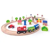 Woody Toys houten treinbaan 8-figuur 40-delig 93061