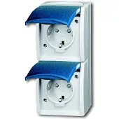 Busch-Jaeger 2CKA002084A0719 Geaard stopcontact Aanraakbeveiliging IP44 Grijs-wit (RAL 7035), Blauw-groen