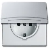 Busch-Jaeger SCHUKO-stopcontact met klapdeksel, alusilberkleur - geschikt voor alle weersomstandigheden (IP44), 1 stuk.