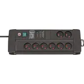Brennenstuhl Premium-Line 60.000 A stekkerdoos met overspanningsbeveiliging 8-voudig Duo zwart 3m H05VV-F 3G1,5 *BE*