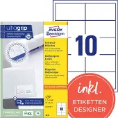 Avery Zweckform AVERY ultragrip Etiketten 3679 Permanent klevend A4 Wit 97 x 55 mm 100 Vellen à 10 Etiketten
