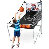 Costway Basketbal Arcade Machine – Dubbele Basketbalhoepel met Elektronische Score 207 x 108 x 205 cm – Zwart