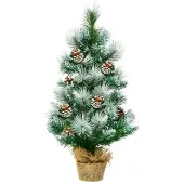 Costway 60 cm kunstkerstboom, mini kerstboom voor op tafel, met cementvoet, besneeuwde kerstboom met dennenappels, kunstboom voor kerst, 34 puntige PVC-takken, groen