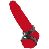 Fetish Tentation - Dubbele Cockring - Kunstleer - Zwart