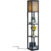 Costway 160x26x26 cm staande lamp met plank, houten staande lamp, E27 lamp, moderne binnenverlichting met 3 niveaus, vloerlamp voor de slaapkamer