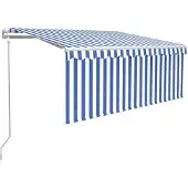 vidaXL Automatische markies met volant, 3x2,5 meter, blauw en wit