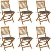 vidaXL Klapstoelen, 6 stuks, met kussens, gemaakt van massief acaciahout