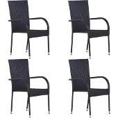vidaXL Chaises empilables d'extérieur lot de 4 Résine tressée Noir310084