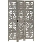 vidaXL Kamerscherm 3 panelen handgesneden 120x165 cm mangohout grijs