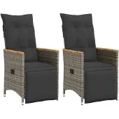 vidaXL Tuinstoelen 2 st verstelbaar met kussens poly rattan grijs