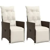 vidaXL Tuinstoelen 2 st verstelbaar met kussens poly rattan bruin