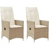vidaXL Tuinstoelen 2 st verstelbaar met kussens poly rattan beige