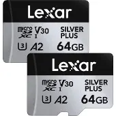 Lexar MicroSDXC Silver Plus UHS-1 64GB V30 dubbelpak
