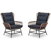 BUITEN living Dex wicker loungestoel tuin set van 2 | wicker + aluminium | bamboe antraciet