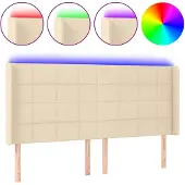 vidaXL Hoofdbord LED 203x16x118/128 cm stof crèmekleurig