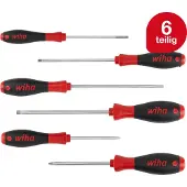 Wiha 302 HK6 SO, Black,Red Schroevendraaierset Werkplaats 6-delig Plat, Kruiskop Phillips