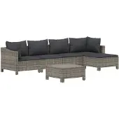 vidaXL 6-delige Loungeset met kussens poly rattan grijs