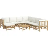 vidaXL 9-delige Loungeset met kussens bamboe crèmewit