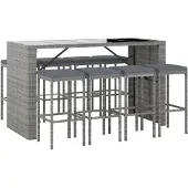 vidaXL 9-delige Tuinbarset met kussens poly rattan grijs