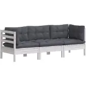 vidaXL Tuinset met 3 zitplaatsen, antraciet kussens, massief grenenhout