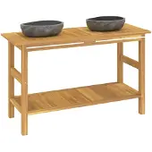 vidaXL Wastafel met wasbak van rivierstenen, massief teak hout
