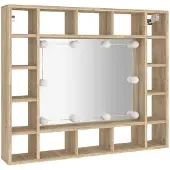 vidaXL Spiegelkast met LED-verlichting, Sonoma-eikenhout, 91x15x76,5 cm
