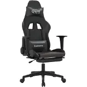 vidaXL Massage gamestoel met voetensteun kunstleer zwart en grijs