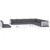 vidaXL 10-delige Loungeset met kussens massief grenenhout wit