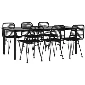 vidaXL 7-delige Tuinset poly rattan zwart