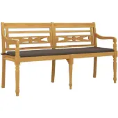 vidaXL Bankje Batavia met taupe kussen 150 cm massief teakhout